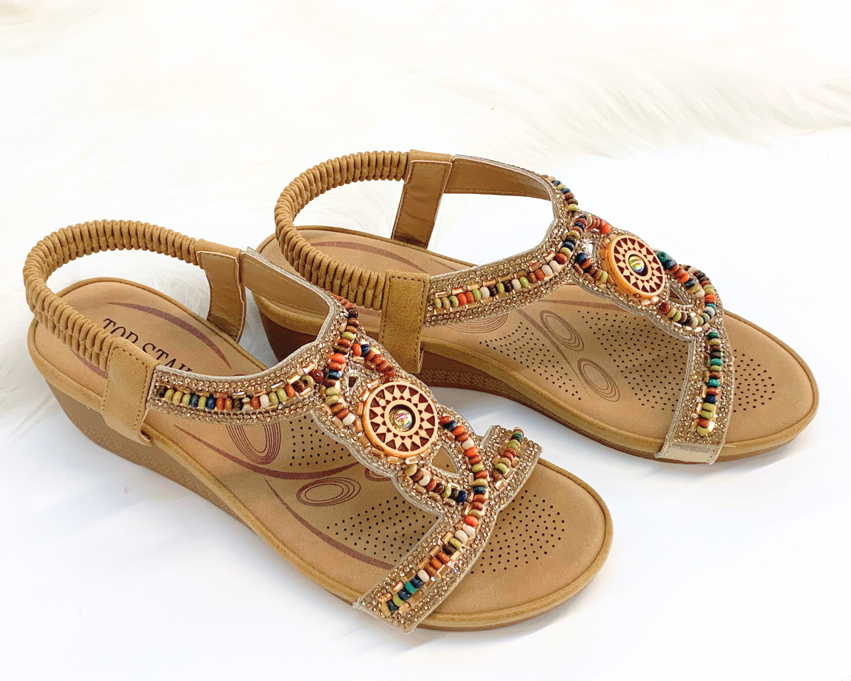 Top Staka – Großhandel Sandalen – Damen – Top Staka Damen Sandalen mit Perlen, elastisch, Slingback, flach10