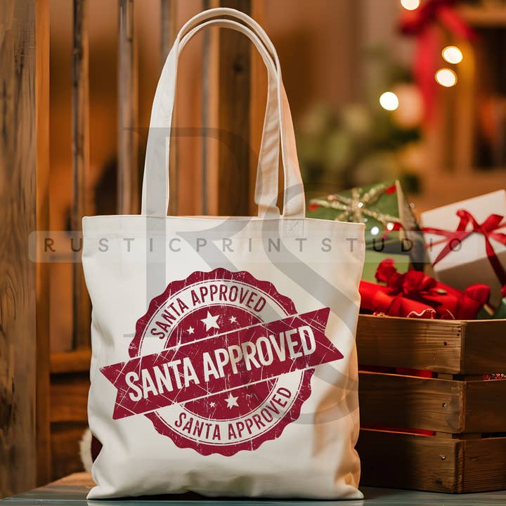 Sacola de Natal Vintage Feliz Natal Selo Sacola por atacado de RusticPrintStudio