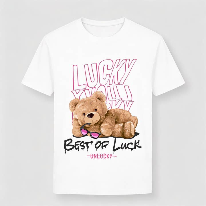 T-shirt dam med tryck "lucky bear" för wholesale av Vinto Exclusive