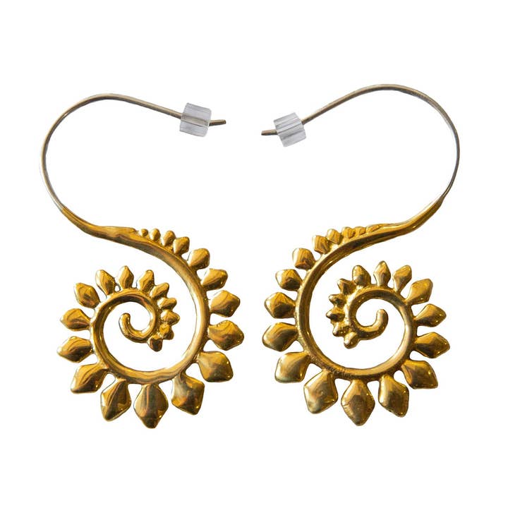 Stegosaurus Spiral Yellow Brass Earrings~ Sterling wires for wholesale by Ajmer by Jodi