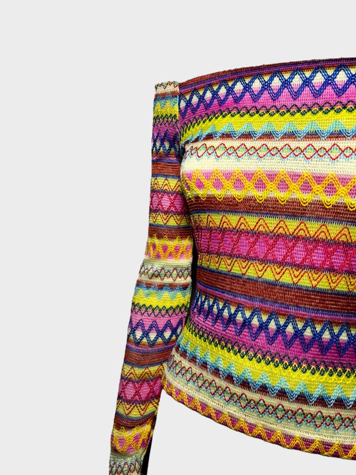 lucas giordani - Venta al por mayor Jersey corto de punto - Mujer - Suéter elegante de hombros descubiertos con mangas tipo guante y agujero para dedo2