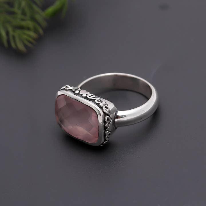 AG 925 JEWELLERY - Wholesale Cocktail/Statement Ring - 925 Silver Rose Quartz Statement Ring3