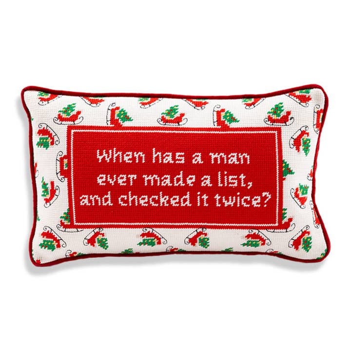 Furbish Studio – wholesale Throw/decorative pillow – Check it Twice Needlepoint Pillow1