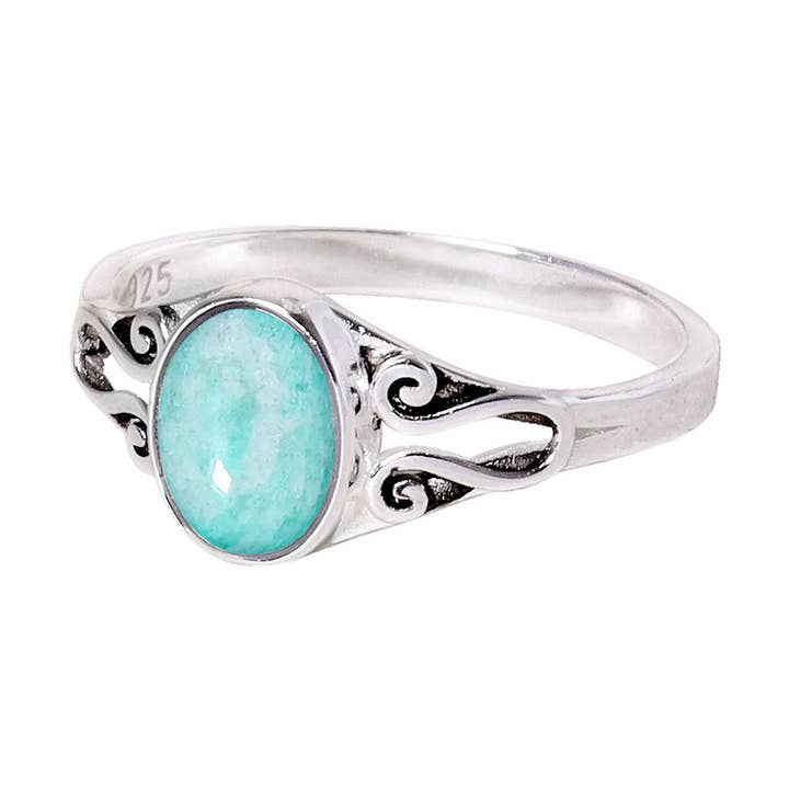 Zoey Simmons - Vendita all'ingrosso Anelli con pietra singola/solitario - Anello di scorrimento Bali in argento sterling e amazzonite - SS0