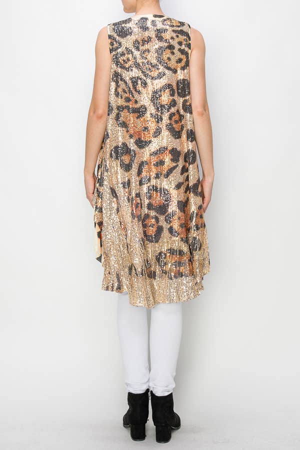 Leo Glam Satin Trimmed Sequin Duster Vest-4648 GOLD-LEO for wholesale on Faire3