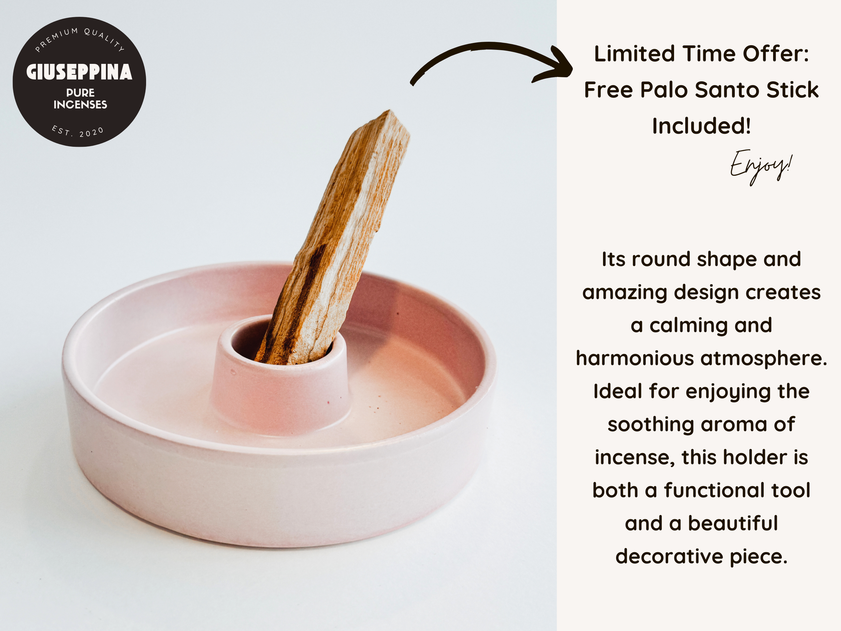 Giuseppina Shop - Vente Porte-encens - Porte-encens en céramique rond - Porte-encens polyvalent rose4