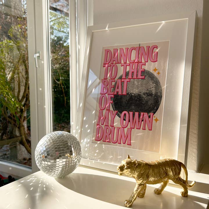 Dancing to the Beat of My Own Drum Disco Ball Print for wholesale by Pink Giraffe Print Co