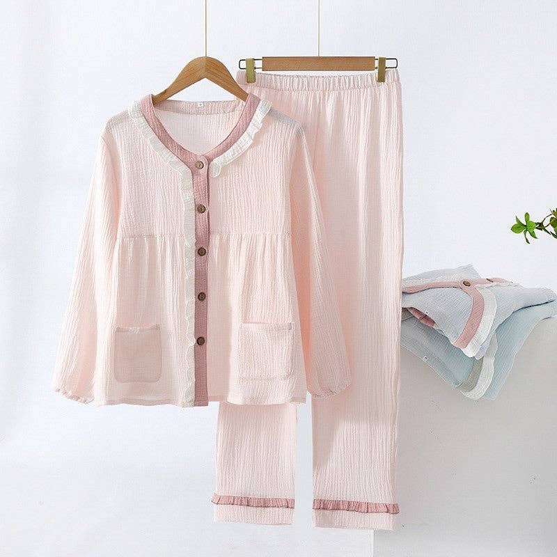 Sheer Trend - Wholesale Sleepwear Set - Women's - Lightweight Long Sleeve Pajama Set With Pants0