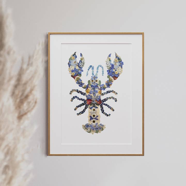 Lobster Blue Pressed Flowers, Pressed Flower Art Print for wholesale by Seek & Bloom Creative Co.
