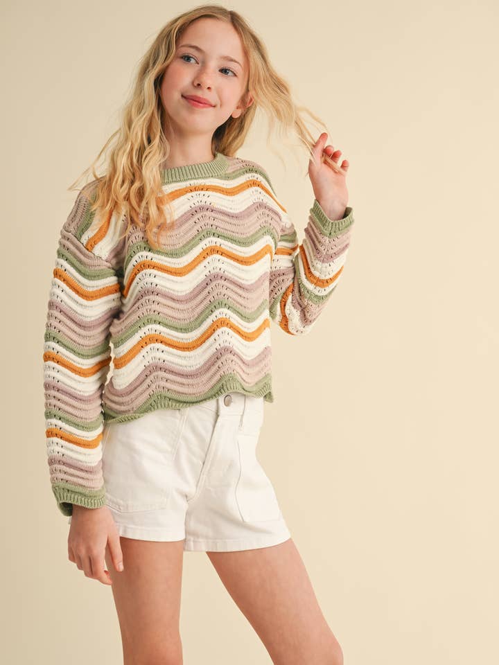 heart and arrow - Venta al por mayor Jersey corto de punto - Niños - JERSEY DE PUNTO CON CUELLO REDONDO Y CANALÉ ONDULADO PARA NIÑAS ADOLESCENTES (7-14)2