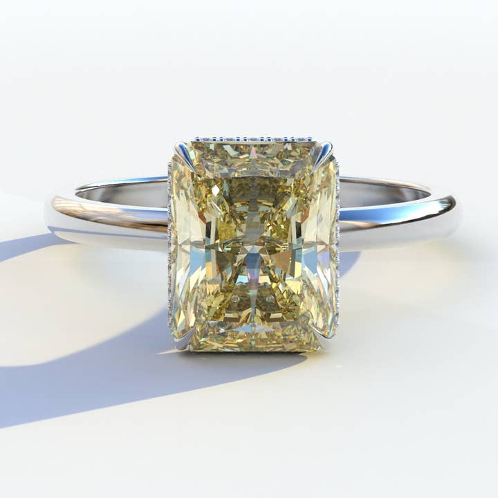 3 karat gul radiant slipad laboratorieodlad diamant med dold halo-ring - Adrina för wholesale av Mohana Jewels - Luxury