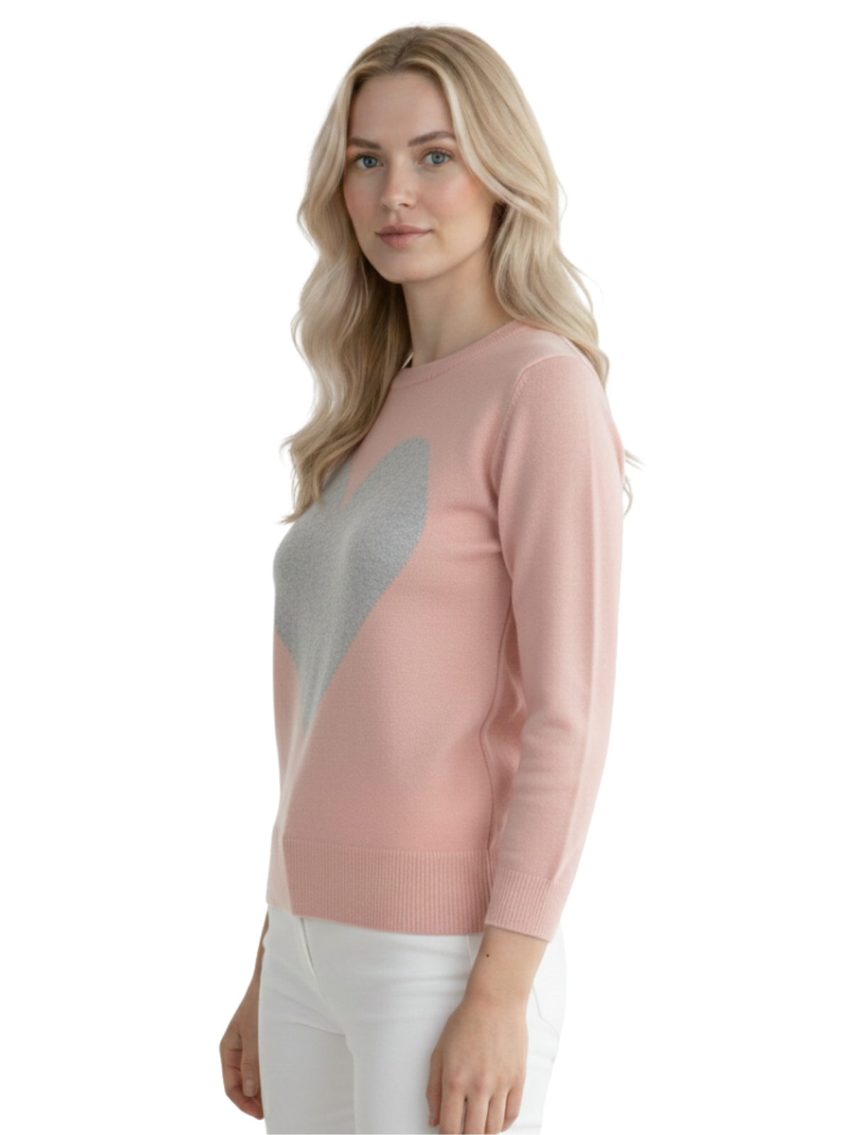Mak - Vente Pull en maille – femme - Pull à col rond en chenille à manches 3/4 en forme de cœur MK359541