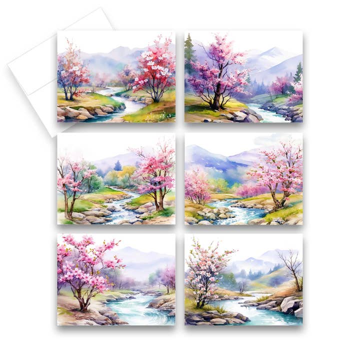 Assorted Spring Mountain Greeting Cards, Set of 6 for wholesale by Aria Rae