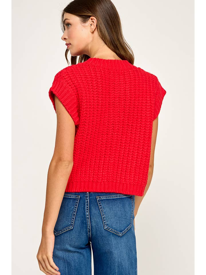 Miss Love - Wholesale Sweater Vest - Women's - CHUNKY KNIT BUTTON-FRONT VEST TOP16