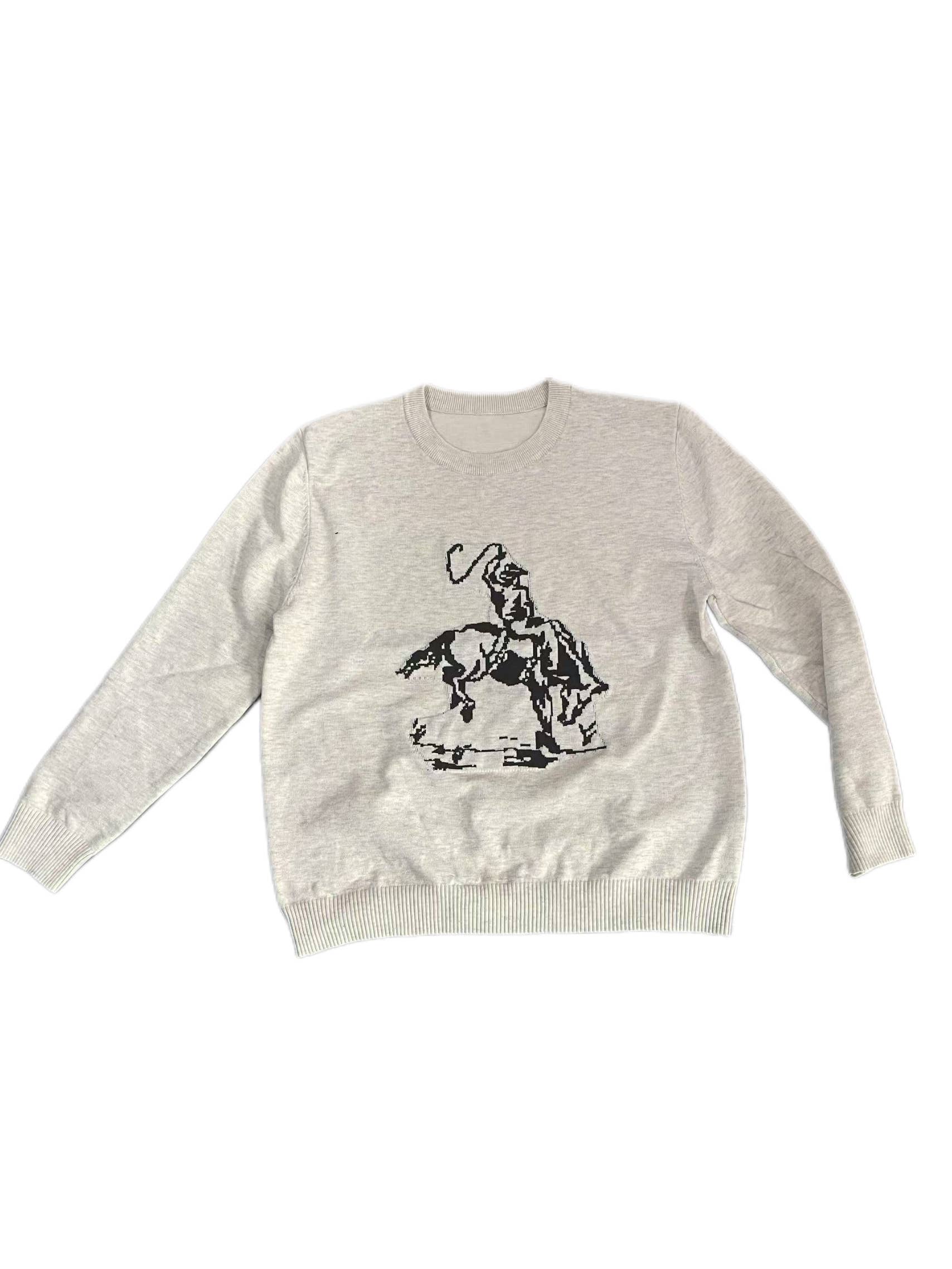 Beige Western Horse Cowboy Rodeo Knit Sweater crewneck pullover for wholesale on Faire1