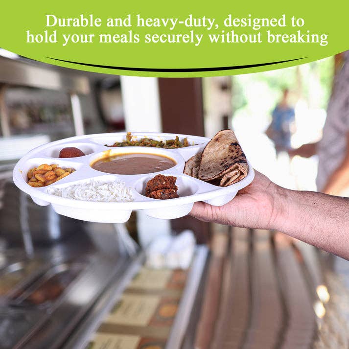 Three Leaf Products - Wholesale Disposable Plate - Three Leaf 7 Compartment Bagasse Round Plate, 200 Ct.2