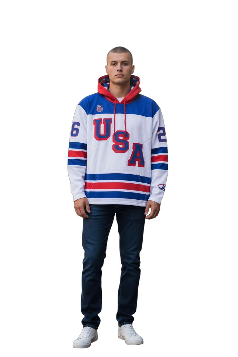 Lowsportgeaar - Wholesale Hoodie - Men's - USA Hockey Shield 2026 Replica Jersey Hoodie - White0