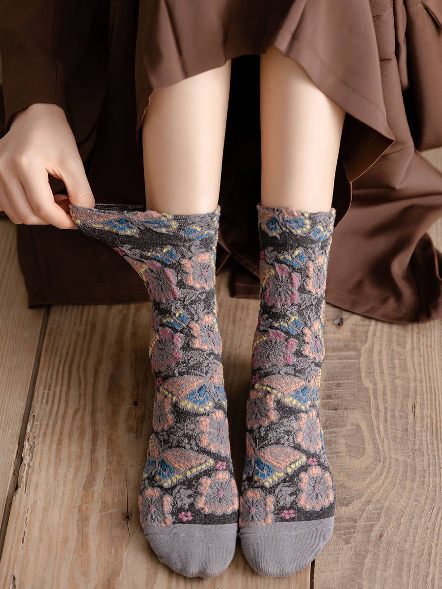 Tourtiwi - Wholesale Socks - Women's - Vintage Embossed Butterfly and Floral Socks7