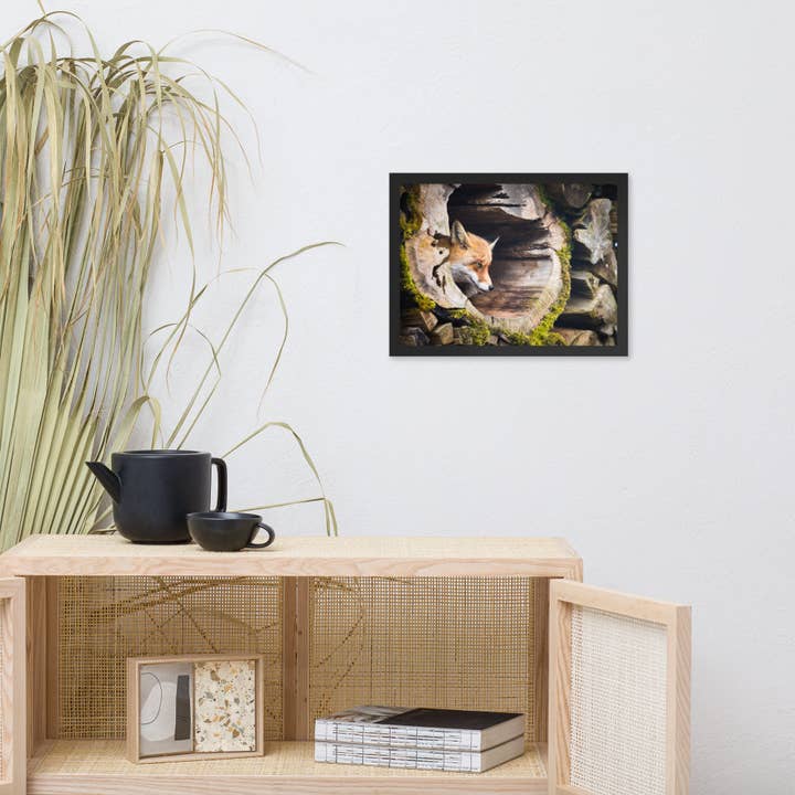 Pipa Wall Art & Home Decor - Wholesale Art Print - Young Red Fox Face In Mossy Stump Wildlife Nature Framed Art1