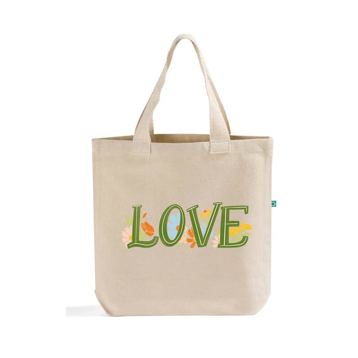 Love Blooms Everyday Tote Bag for wholesale by doodles.ink.
