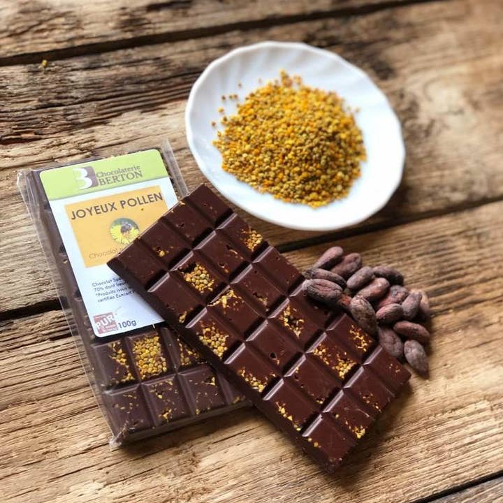 Cioccolato Biologico Happy Pollen per la vendita all'ingrosso da parte di Chocolaterie Berton / Omegachoco