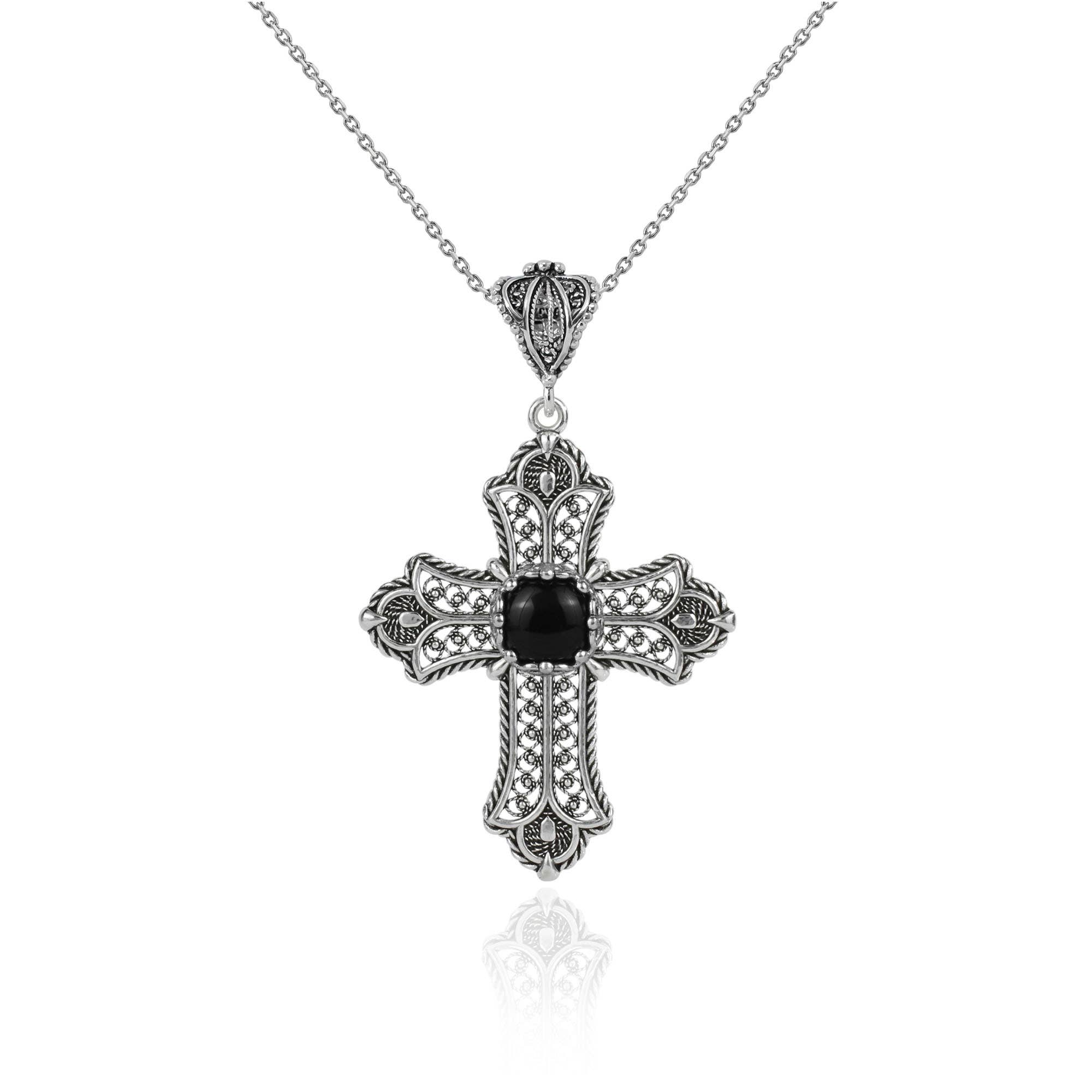 Filigranist Jewelry – wholesale Pendant/charm necklace – Sterling Silver Filigree Art Multi Gemstone Cross Necklace2