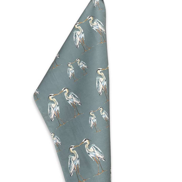 Kökshandduk - Häger på Jadegrön Linnebomull för wholesale av Goose and Willow