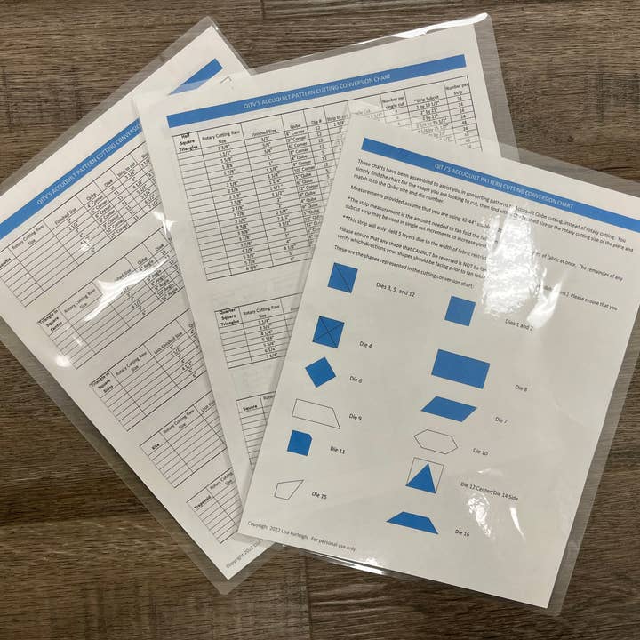 Quilting in the Valley – wholesale Craft tool – Accuquilt Pattern Conversion Chart