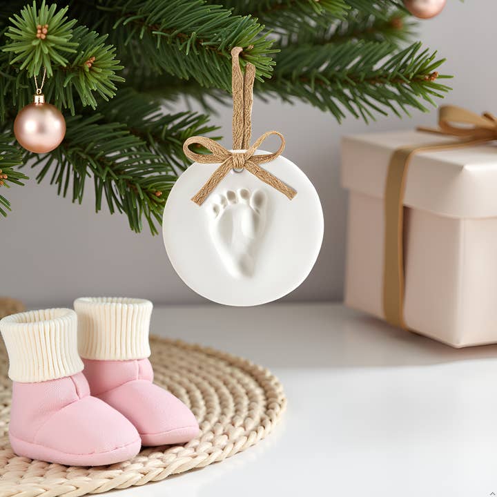 Kate & Milo - Wholesale Milestone Art/Keepsake - Kids & Baby - Clay Babyprints Hanging Holiday Keepsake Ornament, Burlap3