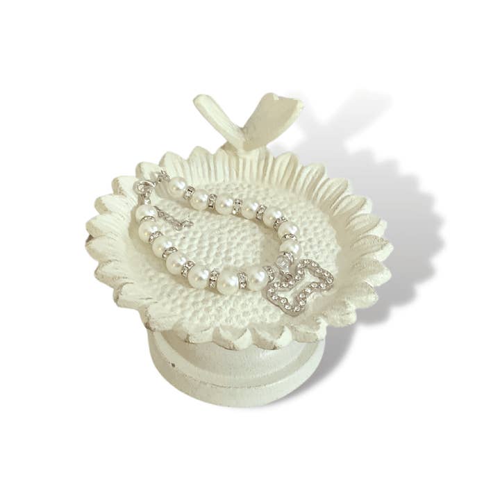 Bone & Pearl Luxury Dog Necklace - White | Pearl and Rhinestone Dog Fashion Jewelry for wholesale by Nevsher Lior