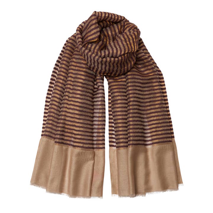 Lurex Stripe Pashmina Wool/Lurex - Plum/Gold for wholesale by Somerville Scarves