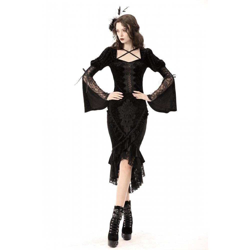 Necessary Evil (Kate's Clothing Ltd T/As) - Venta al por mayor Falda - Mujer - Falda de terciopelo con forma de cola de pez Dark In Love Zira20