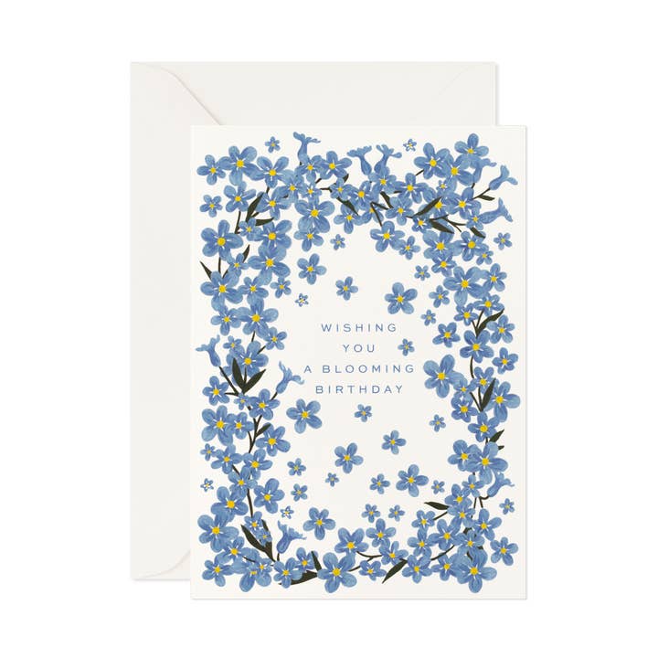 Birthday Greeting Card With Blue Flowers "Blooming Birthday" for wholesale by Day One Paper Co.