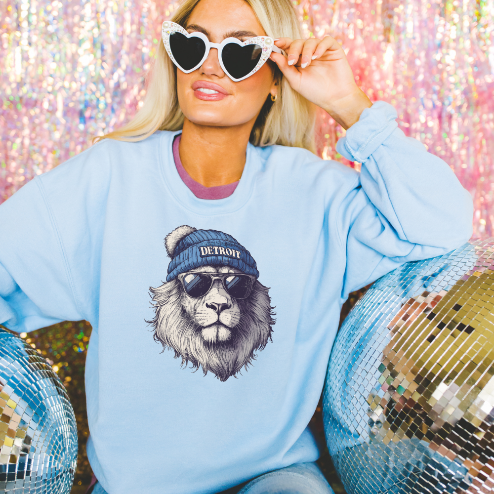 Uncommon Label - Wholesale Graphic Sweatshirt - Women's - Detroit Lions Beanie Adult Crewneck Pullover1