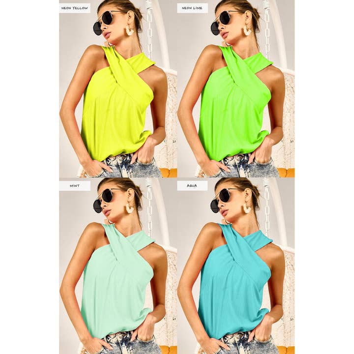 RIBSTRIKKET TOP MED TVÆRHALSET BÅND for engroshandel hos IVE