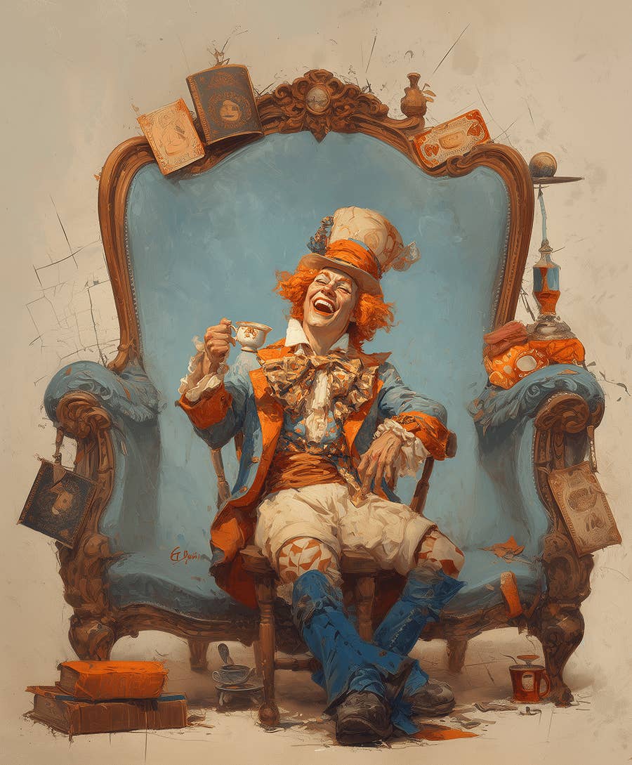 Mowbi - Wholesale Art Print - Mad Hatter on Blue Chair art print - 8"x10" Artwork for 11"x14" Frame