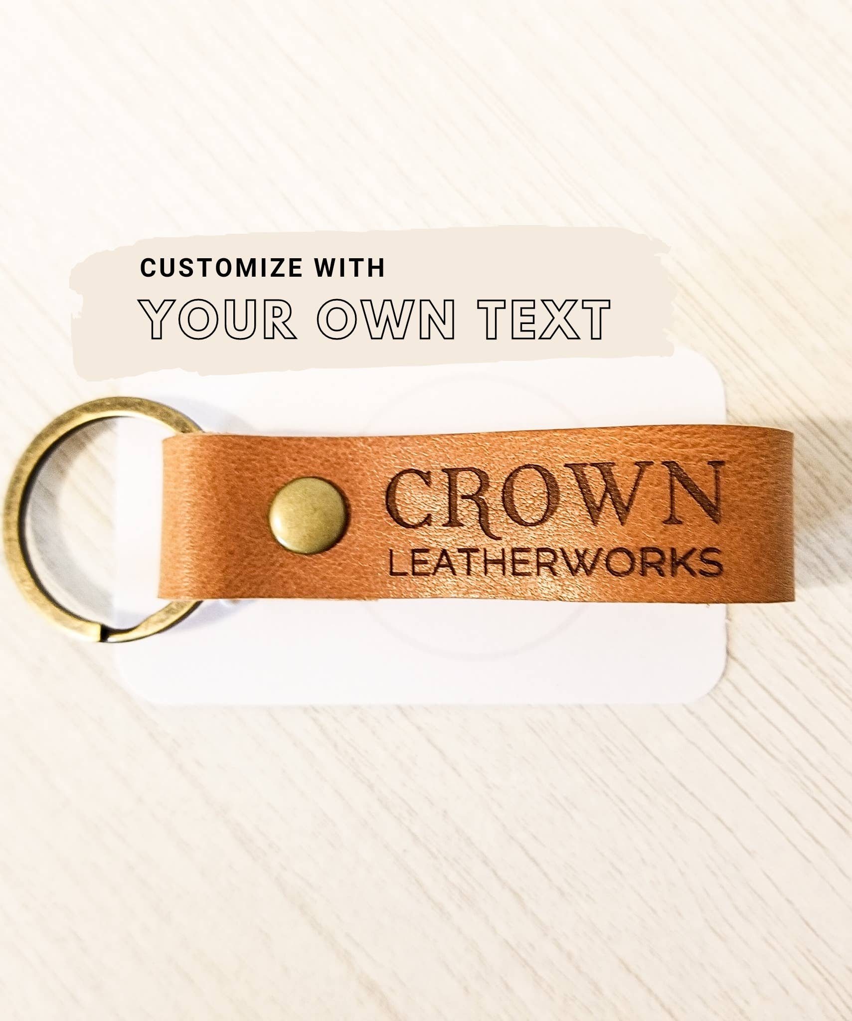 Crown Leatherworks - Wholesale Keychain - Unisex - Custom Leather Keychain | Your Logo Phrase Words or Design3
