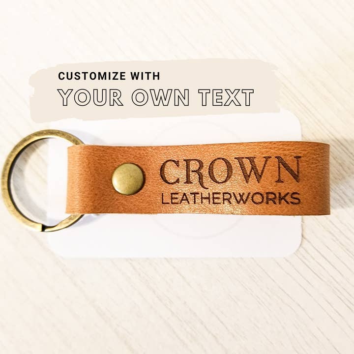 Crown Leatherworks - Wholesale Keychain - Unisex - Custom Leather Keychain | Your Logo Phrase Words or Design3