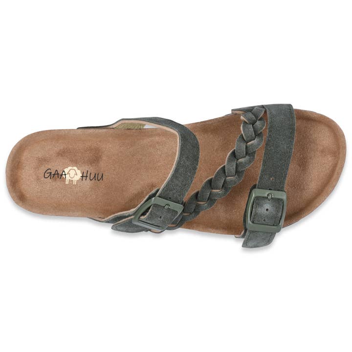 gaahuu - Wholesale Wedges - Women's - Braided Adjustable 2 Strap Leather Wedge Footbed Sandal
