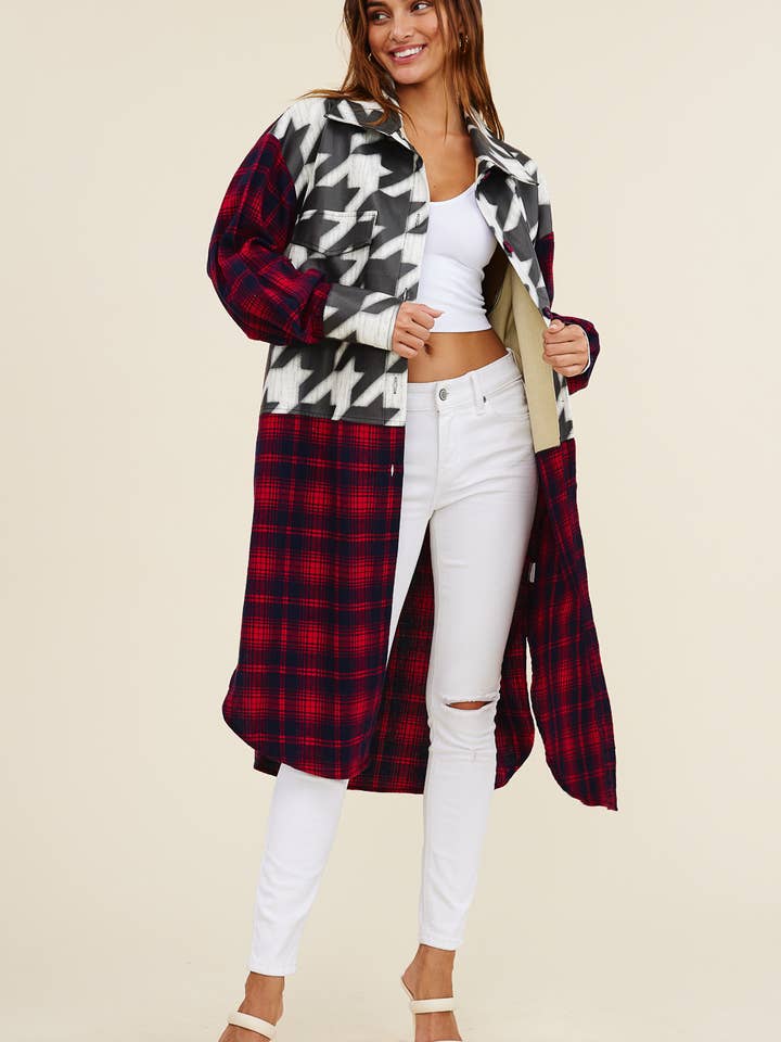 MIXED MATERIAL PLAID JACKET for wholesale by QMP Moda