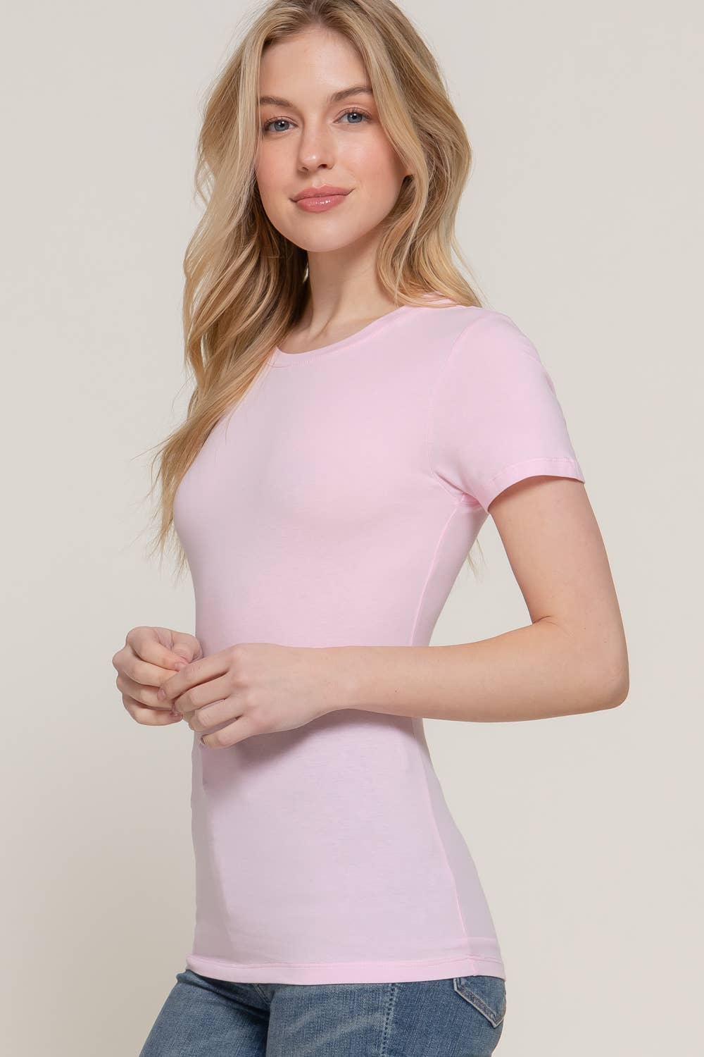 Active Basic | Active USA - Vente T-shirt – femme - Top en jersey de coton et élasthanne à manches courtes et col rond22