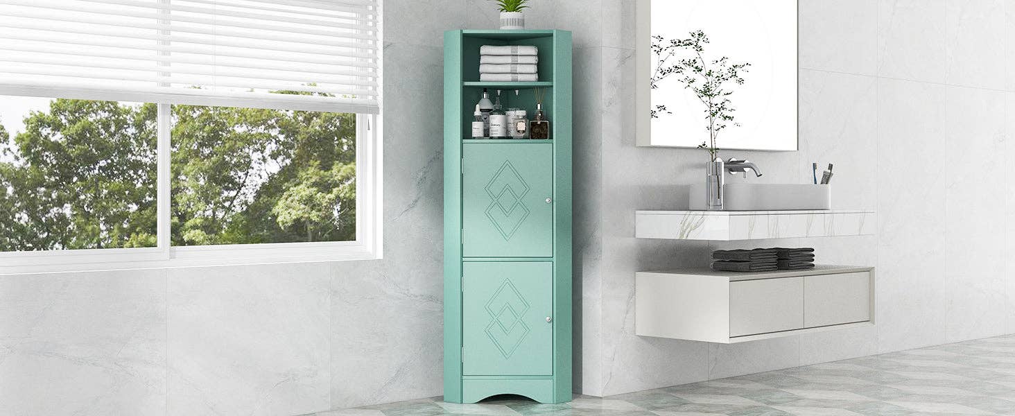 Orange County Decor - Wholesale Cabinet - Tall Bathroom Corner Cabinet, Freestanding Storage Cabinet With Doors And Adjustable Shelves, Mdf Board, Green Green Mdf18