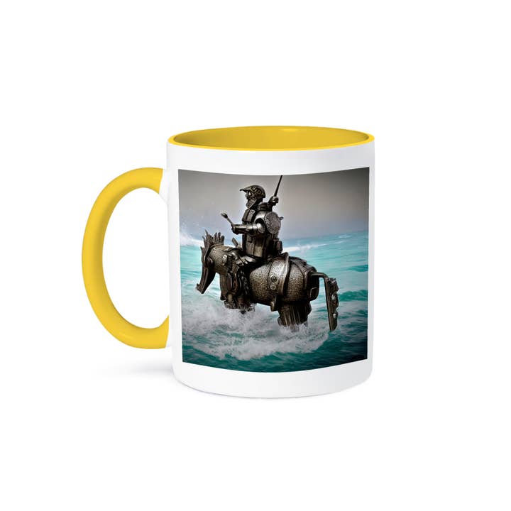 3dRose - Wholesale Coffee Mug - 3dRose, Funny Knight - Fantastic knight in armor on a horse in the ocean gift, Mug