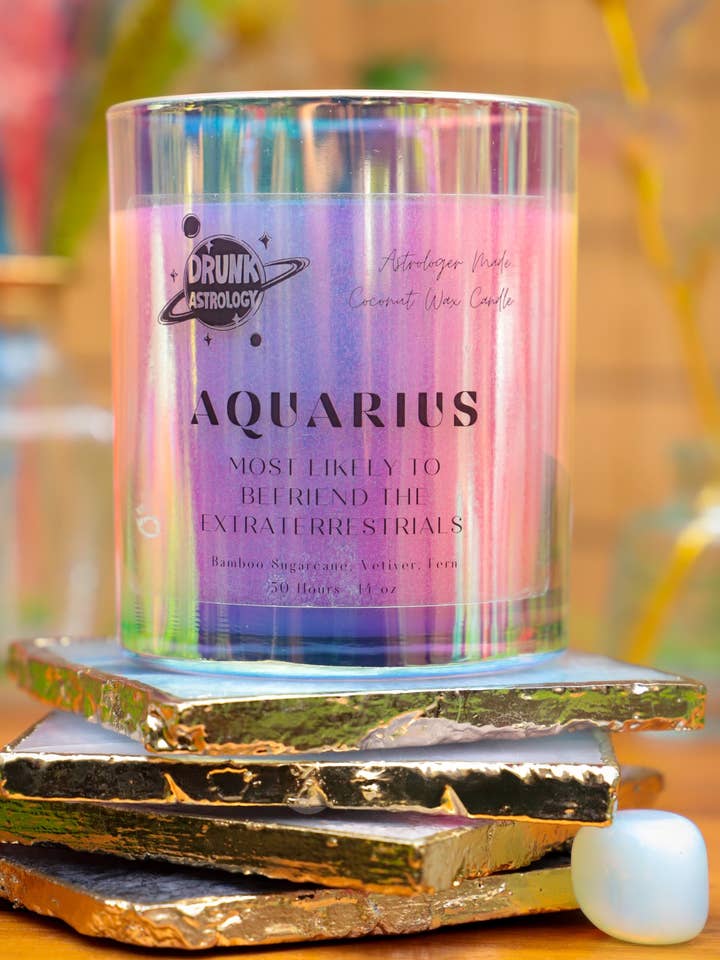 Aquarius Candle for wholesale by Drunk Astrology