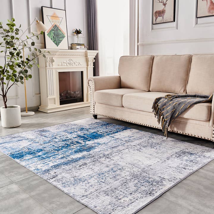 Amazing Rugs – Großhandel Teppichvorleger – Zara Abstract Design, maschinenwaschbar, Grau und Türkis8