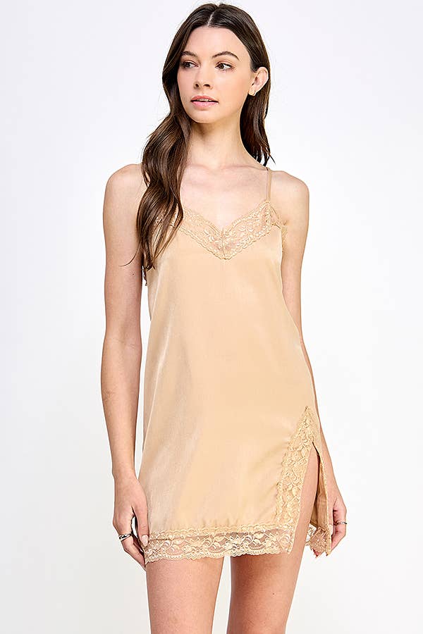 Heart & Hips - Wholesale Dress - Women's - WD48922 - LACE TRIM FRONT SLIT MINI WOVEN DRESS8