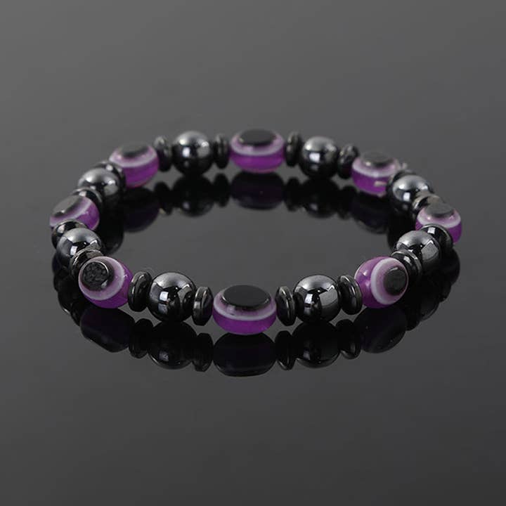 It's Your Journey LLC - Wholesale Beaded Bracelet - Evil Eye Bracelet Hematite with Acrylic Beads (Purple)0