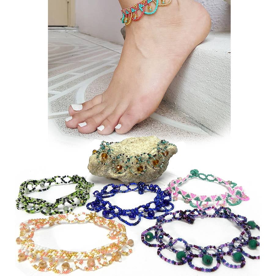 Pichincha - Wholesale Anklet - Guatemalan Crystal Beaded Loop Fringe Seed Bead Anklet2