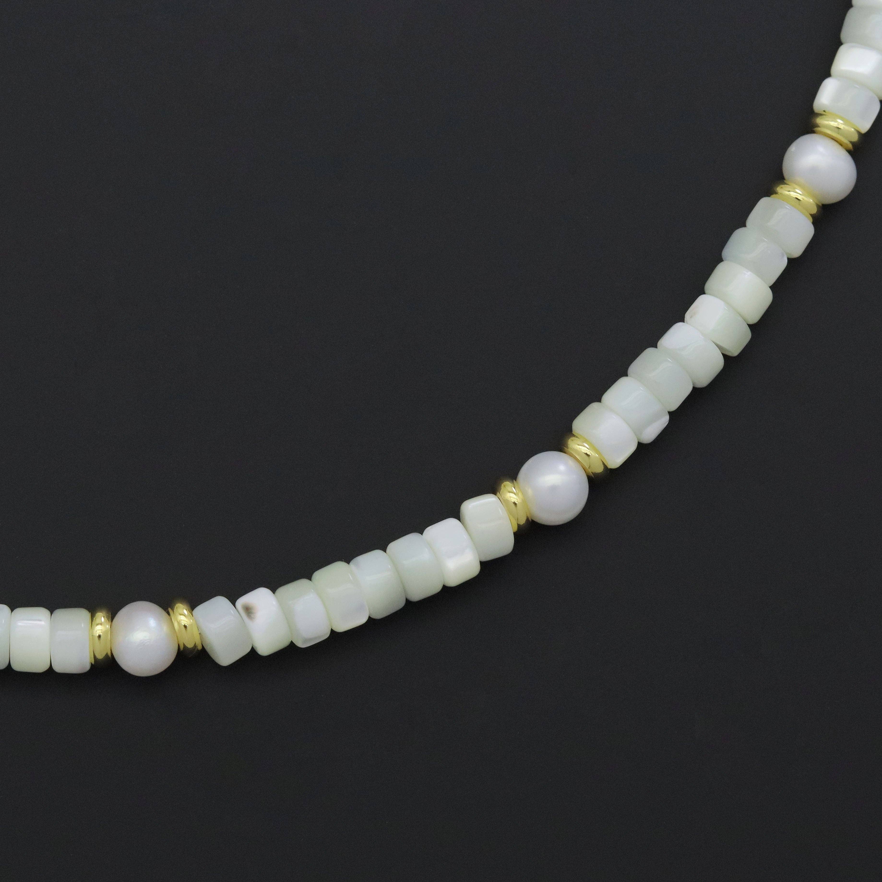 BestBeads&Beyond - Wholesale Beaded/Pearl Necklace - Natural Mother of Pearl Heishi Beads with Gold spacer neckla2