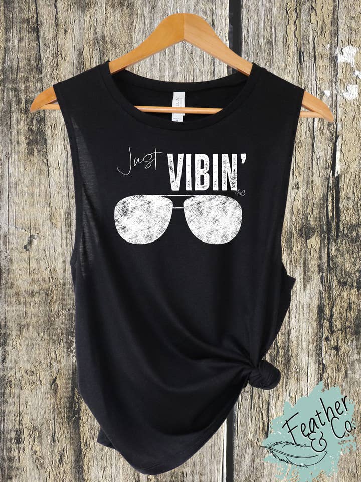 Just Vibin’ Muscle Tank for wholesale by Feather & Co.